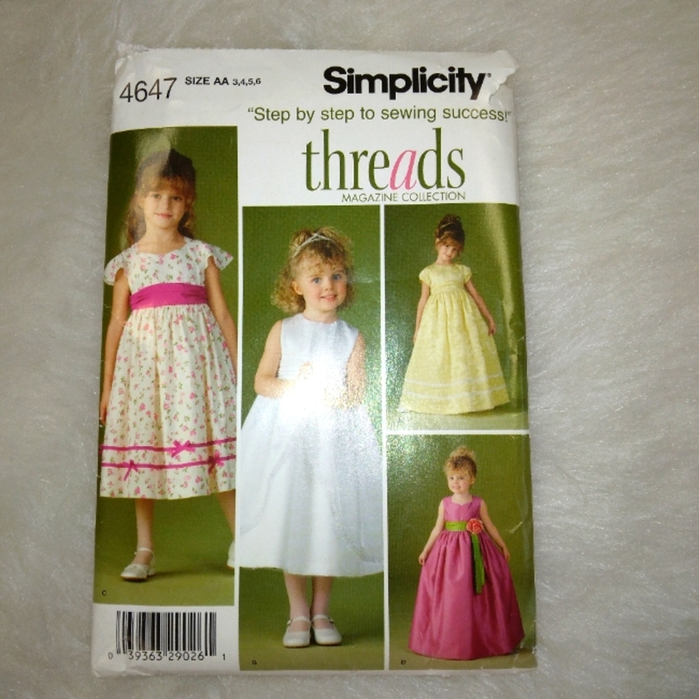 SIMPLICITY 4647 Child's special occasion dress w/ length sleeve trim variations